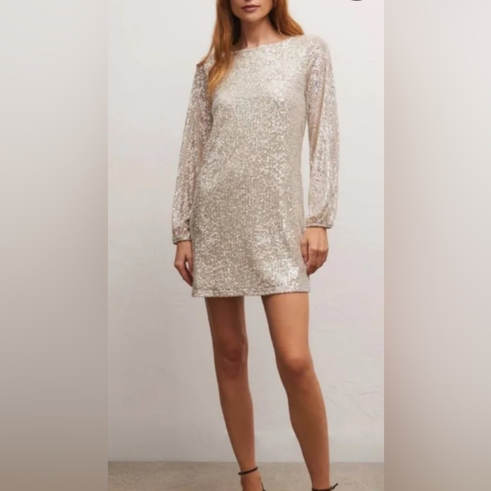 Z Supply Shimmering Silver Long Sleeve Dress